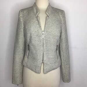 a.n.a white, black, silver tweed cropped lined moto jacket style lady jacket MED